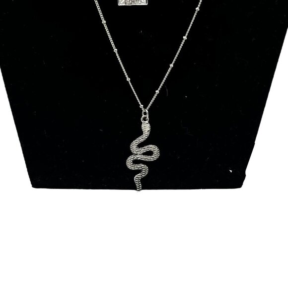 Target 3pc Layered Necklace Set With Skull Snake & Square Charms Silver Tone - Picture 7 of 15